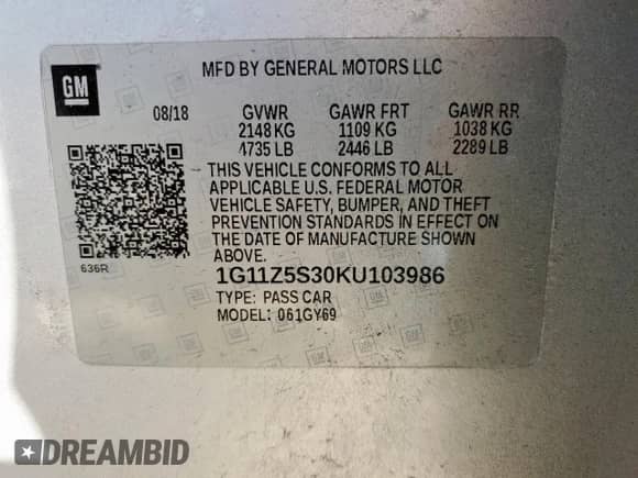2019 Chevrolet Impala LT с VIN 1G11Z5S30KU103986, выставлен на аукционе Copart как лот 81852215 с пробегом 80 845 миль миль и Списание • Salvage title. История ставок и продаж доступна на DreamBid. Изображение 13.