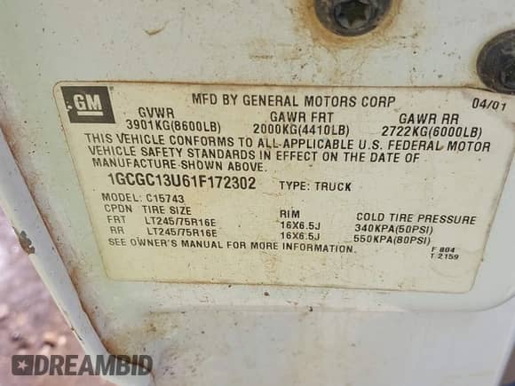 2001 Chevrolet Silverado 1500HD LS z VIN 1GCGC13U61F172302, wystawiony jako IAAI lot #41764662 z przebiegiem 218 807 mil mil oraz . Historia ofert i sprzedaży dostępna na DreamBid. Obrazek 9.
