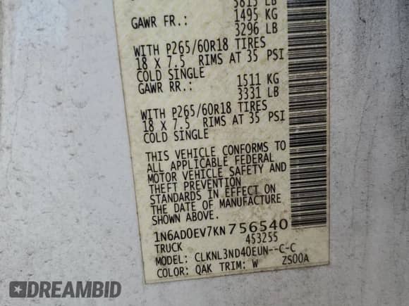 2019 Nissan Frontier SV z VIN 1N6AD0EV7KN756540, wystawiony jako Copart lot #82376535 z przebiegiem 78 440 mil mil oraz Nie do naprawy • Non repairable. Historia ofert i sprzedaży dostępna na DreamBid. Obrazek 13.