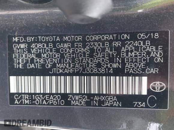 2018 Toyota Prius Plus z VIN JTDKARFP7J3083814, wystawiony jako IAAI lot #42511795 z przebiegiem 138 255 mil mil oraz . Historia ofert i sprzedaży dostępna na DreamBid. Obrazek 9.