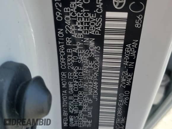 2022 Toyota Prius Limited with VIN JTDKAMFP9N3204173, listed as a Copart auction lot 81602525 with 104,986 mi miles and Salvage title. Bid and sale history available at DreamBid. Image 13.