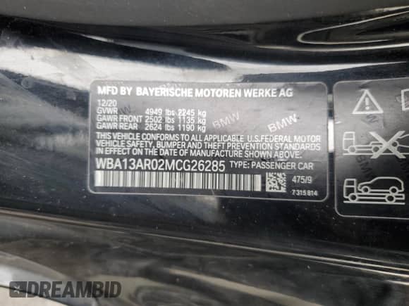 2021 BMW 4 Series M440i xDrive с VIN WBA13AR02MCG26285, выставлен на аукционе Copart как лот 71060365 с пробегом 84 715 миль миль и Списание • Salvage title. История ставок и продаж доступна на DreamBid. Изображение 12.