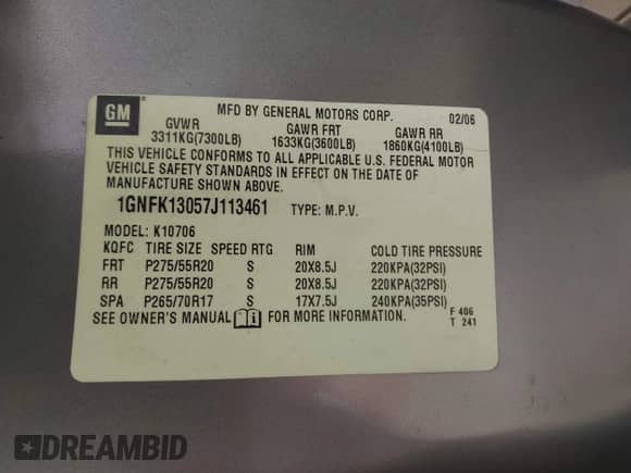 2007 Chevrolet Tahoe LT z VIN 1GNFK13057J113461, wystawiony jako IAAI lot #42753326 z przebiegiem 160 268 mil mil oraz . Historia ofert i sprzedaży dostępna na DreamBid. Obrazek 9.
