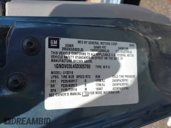 2005 Chevrolet Uplander с VIN 1GNDV03L45D305789, выставлен на аукционе IAAI как лот 42250773 с пробегом 209 220 миль миль и . История ставок и продаж доступна на DreamBid. Изображение 9.