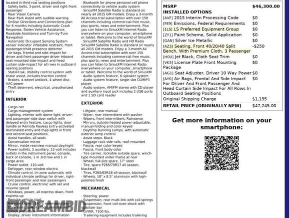 2015 Chevrolet Tahoe LS с VIN 1GNSCAEC8FR730470, выставлен на аукционе Copart как лот 91197875 с пробегом 96 004 миль миль и Чистый • Clean title. История ставок и продаж доступна на DreamBid. Изображение 10.