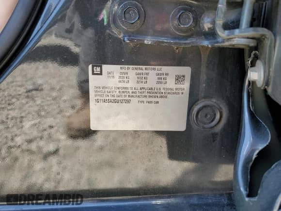 2016 Chevrolet Malibu LS z VIN 1G11A5SA2GU127297, wystawiony jako Copart lot #52978705 z przebiegiem Nie podano mil oraz Szkoda całkowita • Salvage title. Historia ofert i sprzedaży dostępna na DreamBid. Obrazek 13.