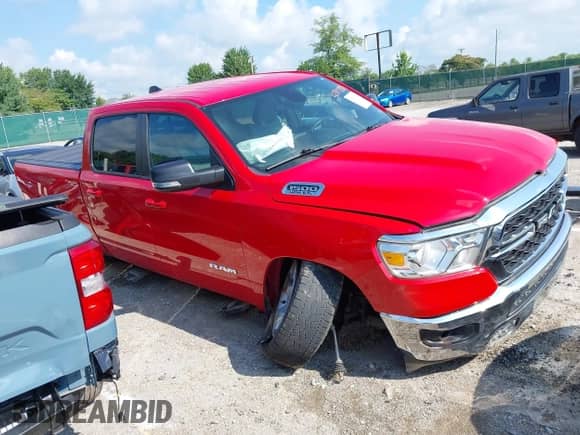 2022 Ram 1500 Big Horn with VIN 1C6RREMT7NN275879, listed as a IAAI auction lot 42973353 with 42,674 mi miles and . Bid and sale history available at DreamBid. Image 1.
