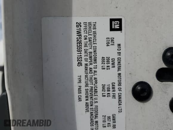 2005 Chevrolet Impala с VIN 2G1WF52E559115245, выставлен на аукционе Copart как лот 81780925 с пробегом 82 222 миль миль и Списание • Salvage title. История ставок и продаж доступна на DreamBid. Изображение 12.