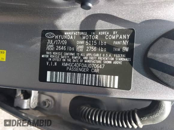 2010 Hyundai Genesis с VIN KMHGC4DF0AU070647, выставлен на аукционе IAAI как лот 42827088 с пробегом 102 373 миль миль и . История ставок и продаж доступна на DreamBid. Изображение 9.