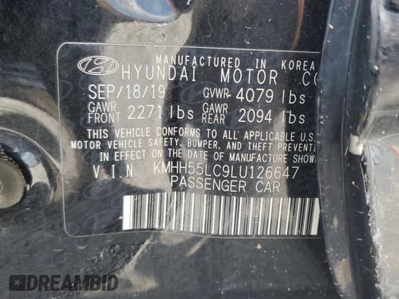 2020 Hyundai Elantra N Line z VIN KMHH55LC9LU126647, wystawiony jako Copart lot #68813855 z przebiegiem 53 052 mil mil oraz Szkoda całkowita • Salvage title. Historia ofert i sprzedaży dostępna na DreamBid. Obrazek 13.