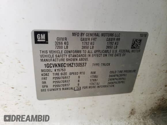 2017 Chevrolet Silverado 1500 Work Truck z VIN 1GCVKNEC1HZ130537, wystawiony jako Copart lot #65635735 z przebiegiem 116 212 mil mil oraz Czysty tytuł • Clean title. Historia ofert i sprzedaży dostępna na DreamBid. Obrazek 12.