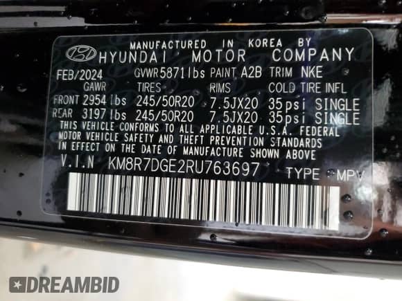 2024 Hyundai Palisade Calligraphy z VIN KM8R7DGE2RU763697, wystawiony jako Copart lot #82072855 z przebiegiem 17 907 mil mil oraz Szkoda całkowita • Salvage title. Historia ofert i sprzedaży dostępna na DreamBid. Obrazek 14.