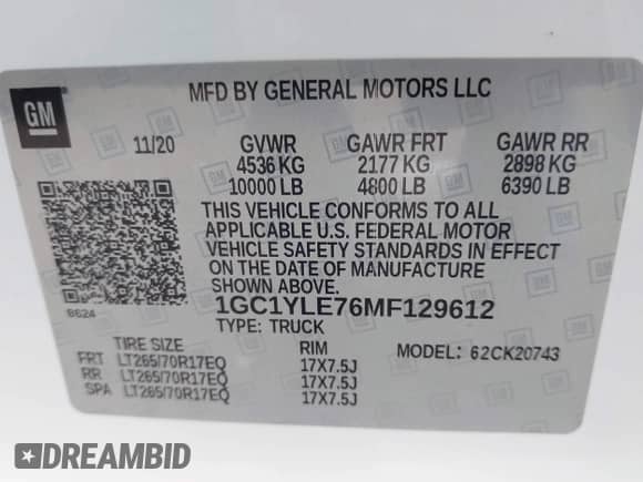 2021 Chevrolet Silverado 2500HD Work Truck z VIN 1GC1YLE76MF129612, wystawiony jako IAAI lot #42409148 z przebiegiem 195 938 mil mil oraz . Historia ofert i sprzedaży dostępna na DreamBid. Obrazek 9.