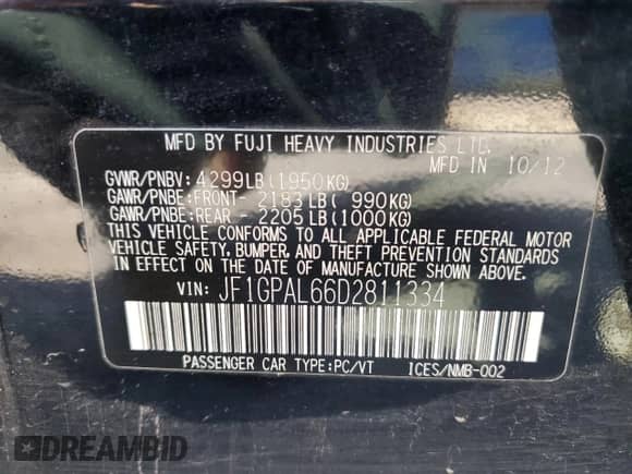 2013 Subaru Impreza Special Sports Premium z VIN JF1GPAL66D2811334, wystawiony jako Copart lot #84071735 z przebiegiem 118 669 mil mil oraz Czysty tytuł • Clean title. Historia ofert i sprzedaży dostępna na DreamBid. Obrazek 12.