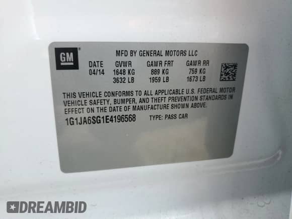 2014 Chevrolet Sonic LS с VIN 1G1JA6SG1E4196568, выставлен на аукционе Copart как лот 70040385 с пробегом 73 621 миль миль и Списание • Salvage title. История ставок и продаж доступна на DreamBid. Изображение 12.