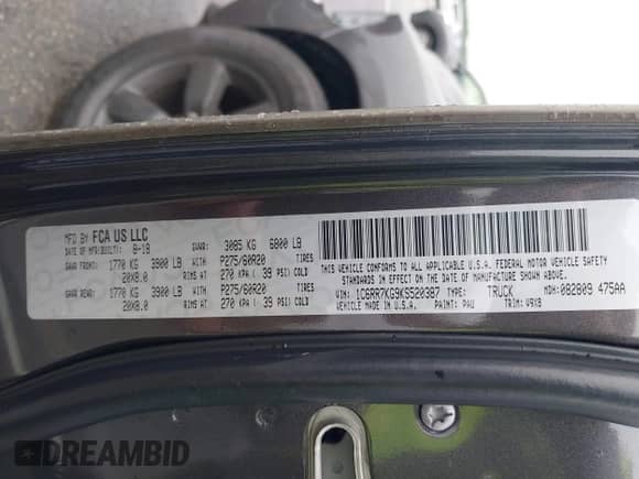 2019 Ram 1500 Tradesman z VIN 1C6RR7KG9KS520387, wystawiony jako IAAI lot #42331062 z przebiegiem 65 958 mil mil oraz . Historia ofert i sprzedaży dostępna na DreamBid. Obrazek 9.