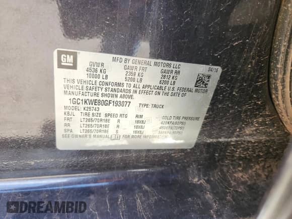 2016 Chevrolet Silverado 2500HD LTZ with VIN 1GC1KWE80GF193077, listed as a Copart auction lot 80343065 with 251,081 mi miles and Salvage title. Bid and sale history available at DreamBid. Image 13.