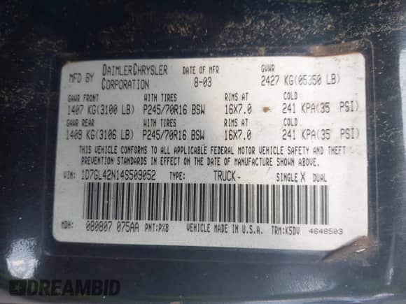 2004 Dodge Dakota SLT z VIN 1D7GL42N14S509052, wystawiony jako IAAI lot #43533936 z przebiegiem 230 657 mil mil oraz . Historia ofert i sprzedaży dostępna na DreamBid. Obrazek 9.