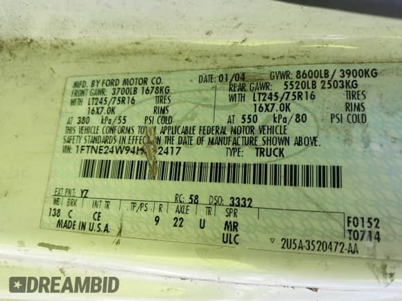 2004 Ford Econoline Cargo с VIN 1FTNE24W94HA42417, выставлен на аукционе IAAI как лот 42737229 с пробегом 341 611 миль миль и . История ставок и продаж доступна на DreamBid. Изображение 9.