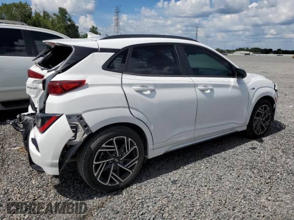 2023 Hyundai Kona N Line with VIN KM8K33A30PU000945, listed as a Copart auction lot 61163535 with 38,399 mi miles and Salvage title. Bid and sale history available at DreamBid. Image 3.