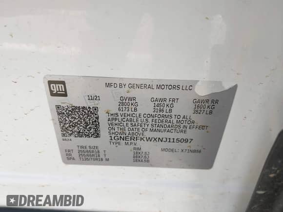 2022 Chevrolet Traverse LS z VIN 1GNERFKWXNJ115097, wystawiony jako IAAI lot #43337131 z przebiegiem 39 511 mil mil oraz . Historia ofert i sprzedaży dostępna na DreamBid. Obrazek 9.