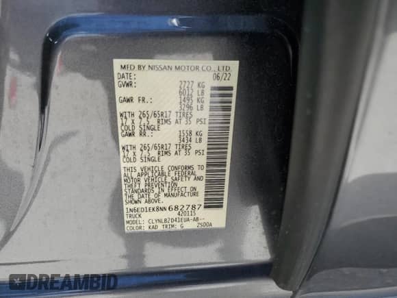 2022 Nissan Frontier S with VIN 1N6ED1EK8NN682787, listed as a Copart auction lot 49349333 with 11,714 mi miles and . Bid and sale history available at DreamBid. Image 12.