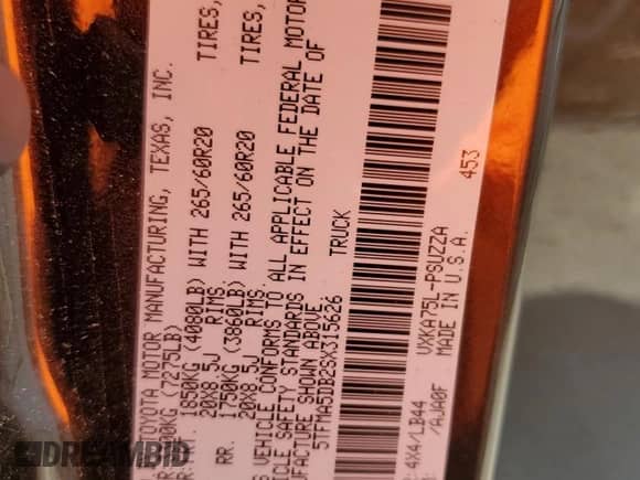 2025 Toyota Tundra 1794 Edition with VIN 5TFMA5DB2SX315626, listed as a Copart auction lot 80114725 with 2,359 mi miles and Salvage title. Bid and sale history available at DreamBid. Image 12.