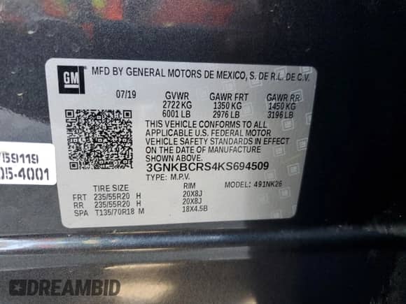 2019 Chevrolet Blazer with VIN 3GNKBCRS4KS694509, listed as a Copart auction lot 86128455 with 66,099 mi miles and Clean title. Bid and sale history available at DreamBid. Image 13.