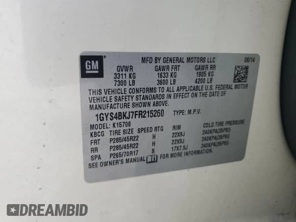 2015 Cadillac Escalade Luxury with VIN 1GYS4BKJ7FR215260, listed as a Copart auction lot 60904405 with 198,166 mi miles and Clean title. Bid and sale history available at DreamBid. Image 13.