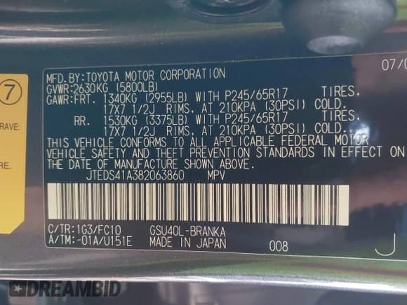 2008 Toyota Highlander z VIN JTEDS41A382063860, wystawiony jako IAAI lot #43096214 z przebiegiem 242 200 mil mil oraz . Historia ofert i sprzedaży dostępna na DreamBid. Obrazek 9.