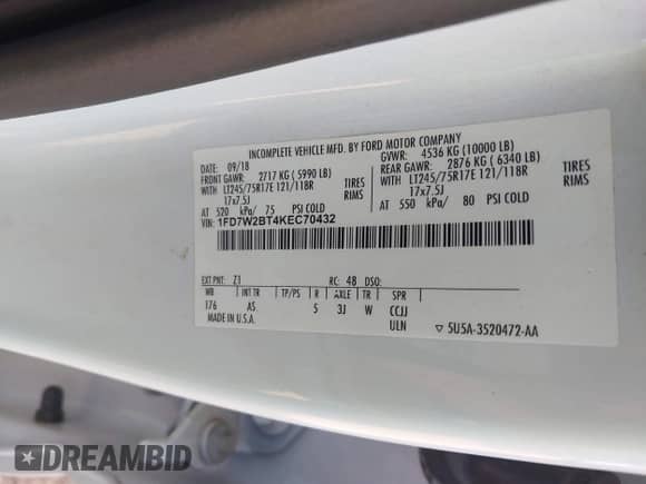 2019 Ford F-250 XL z VIN 1FD7W2BT4KEC70432, wystawiony jako IAAI lot #43053232 z przebiegiem 103 152 mil mil oraz . Historia ofert i sprzedaży dostępna na DreamBid. Obrazek 9.