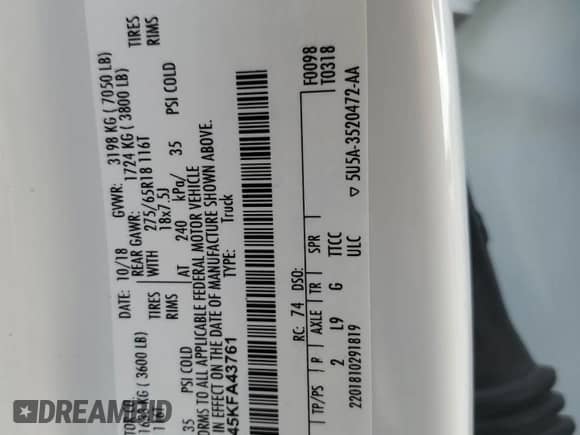 2019 Ford F-150 Lariat with VIN 1FTFW1E45KFA43761, listed as a Copart auction lot 81121595 with 42,765 mi miles and Salvage title. Bid and sale history available at DreamBid. Image 12.