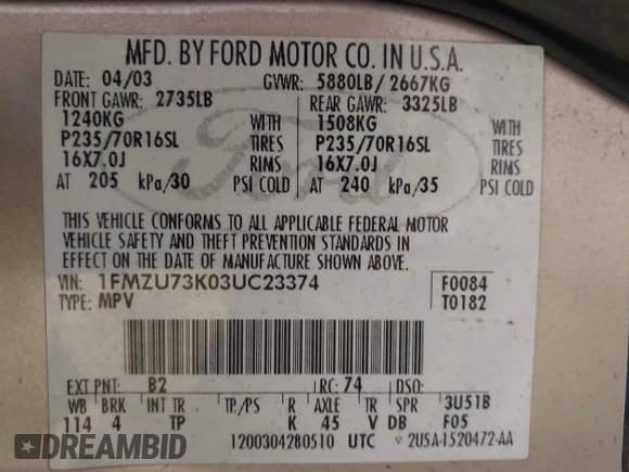 2003 Ford Explorer XLT с VIN 1FMZU73K03UC23374, выставлен на аукционе IAAI как лот 42817639 с пробегом 217 733 миль миль и . История ставок и продаж доступна на DreamBid. Изображение 9.
