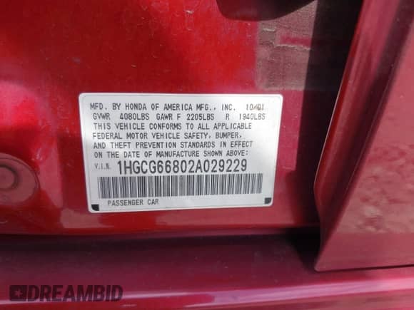 2002 Honda Accord SE z VIN 1HGCG66802A029229, wystawiony jako IAAI lot #42974340 z przebiegiem 150 649 mil mil oraz . Historia ofert i sprzedaży dostępna na DreamBid. Obrazek 9.