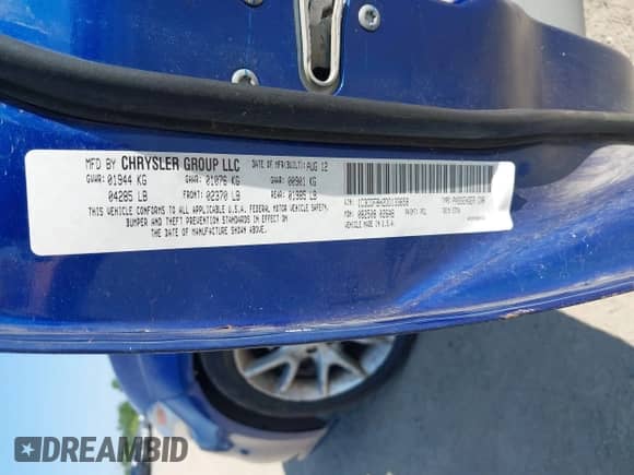 2013 Dodge Dart Rallye with VIN 1C3CDFBH2DD133658, listed as a IAAI auction lot 42417323 with 97,981 mi miles and . Bid and sale history available at DreamBid. Image 9.