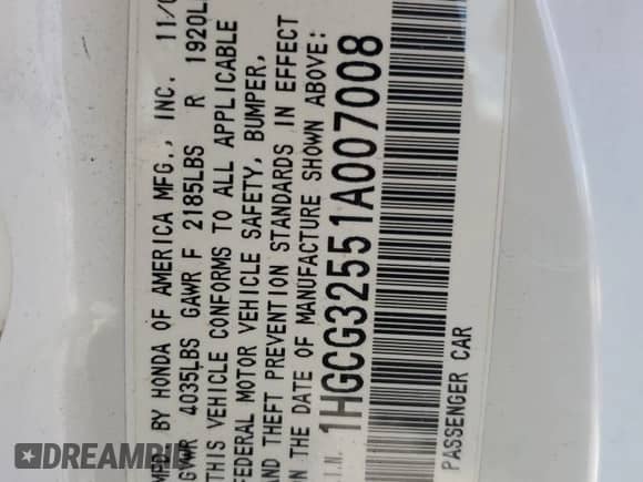 2001 Honda Accord EX with VIN 1HGCG32551A007008, listed as a Copart auction lot 71692165 with 245,391 mi miles and Salvage title. Bid and sale history available at DreamBid. Image 13.