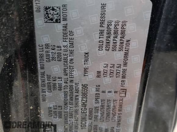 2017 Chevrolet Silverado 2500HD Work Truck with VIN 1GC0KUEG4HZ386596, listed as a Copart auction lot 88683355 with Not provided miles and Clean title. Bid and sale history available at DreamBid. Image 13.