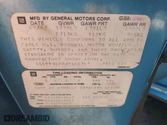 1988 Chevrolet Corvette с VIN 1G1YY3180J5101747, выставлен на аукционе Copart как лот 68246244 с пробегом 66 144 миль миль и На запчасти • Non repairable. История ставок и продаж доступна на DreamBid. Изображение 12.