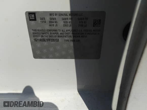 2015 Chevrolet Malibu LS z VIN 1G11A5SL1FF226133, wystawiony jako IAAI lot #41917297 z przebiegiem 89 484 mil mil oraz . Historia ofert i sprzedaży dostępna na DreamBid. Obrazek 9.