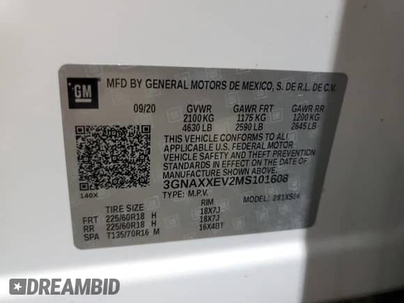2021 Chevrolet Equinox Premier с VIN 3GNAXXEV2MS101608, выставлен на аукционе Copart как лот 64833715 с пробегом 40 566 миль миль и Списание • Salvage title. История ставок и продаж доступна на DreamBid. Изображение 14.