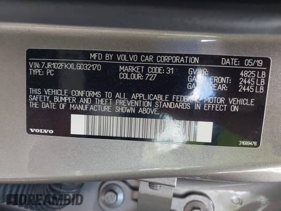 2020 Volvo S60 Momentum с VIN 7JR102FKXLG032170, выставлен на аукционе IAAI как лот 43351948 с пробегом 52 620 миль миль и . История ставок и продаж доступна на DreamBid. Изображение 9.
