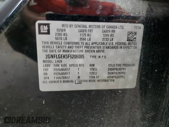 2015 Chevrolet Equinox LT с VIN 2GNFLGEK5F6206085, выставлен на аукционе Copart как лот 70711715 с пробегом 120 308 миль миль и Списание • Salvage title. История ставок и продаж доступна на DreamBid. Изображение 13.