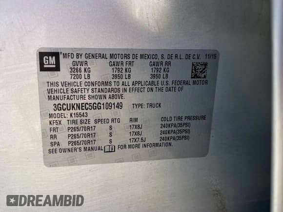 2016 Chevrolet Silverado 1500 Work Truck z VIN 3GCUKNEC5GG109149, wystawiony jako Copart lot #89544865 z przebiegiem 223 698 mil mil oraz Czysty tytuł • Clean title. Historia ofert i sprzedaży dostępna na DreamBid. Obrazek 10.