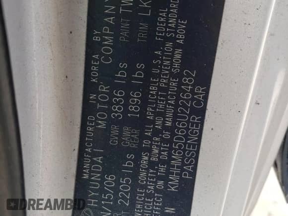 2006 Hyundai Tiburon GS с VIN KMHHM65D66U226482, выставлен на аукционе Copart как лот 64059334 с пробегом 93 932 миль миль и Списание • Salvage title. История ставок и продаж доступна на DreamBid. Изображение 12.