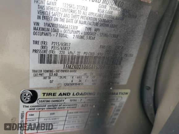 2006 Ford Freestyle SEL с VIN 1FMZK02106GA15309, выставлен на аукционе Copart как лот 84197015 с пробегом Не указан миль и Списание • Salvage title. История ставок и продаж доступна на DreamBid. Изображение 13.