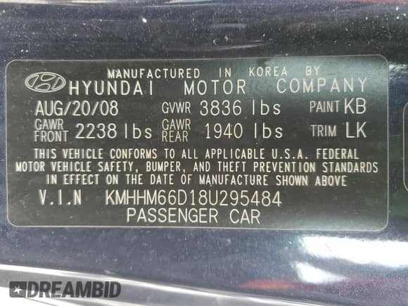 2008 Hyundai Tiburon GS z VIN KMHHM66D18U295484, wystawiony jako Copart lot #46948045 z przebiegiem 107 959 mil mil oraz Szkoda całkowita • Salvage title. Historia ofert i sprzedaży dostępna na DreamBid. Obrazek 12.