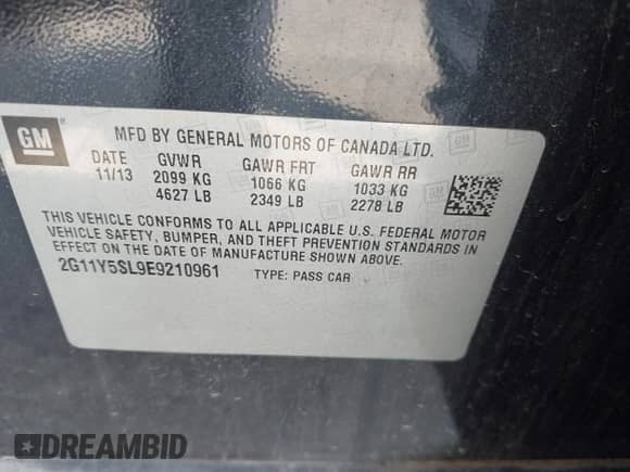 2014 Chevrolet Impala LS with VIN 2G11Y5SL9E9210961, listed as a IAAI auction lot 42787457 with 318,527 mi miles and . Bid and sale history available at DreamBid. Image 9.