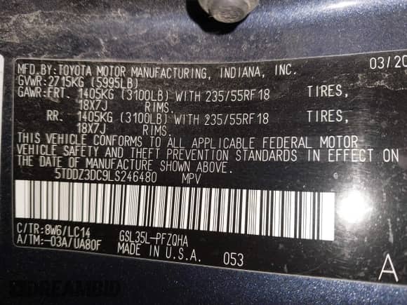 2020 Toyota Sienna XLE Premium z VIN 5TDDZ3DC9LS246480, wystawiony jako IAAI lot #43254031 z przebiegiem 75 899 mil mil oraz . Historia ofert i sprzedaży dostępna na DreamBid. Obrazek 9.