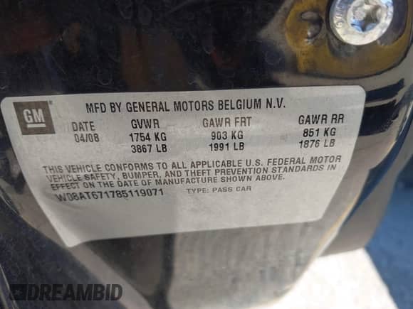 2008 Saturn Astra XR with VIN W08AT671785119071, listed as a IAAI auction lot 43032469 with 139,028 mi miles and . Bid and sale history available at DreamBid. Image 9.