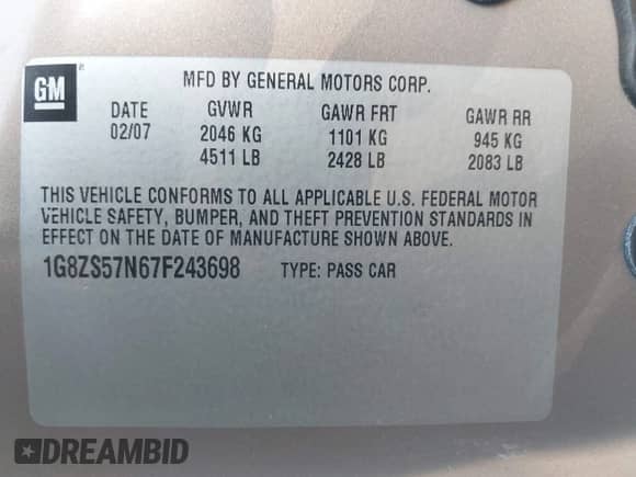 2007 Saturn Aura XE с VIN 1G8ZS57N67F243698, выставлен на аукционе IAAI как лот 43025611 с пробегом 107 802 миль миль и . История ставок и продаж доступна на DreamBid. Изображение 9.